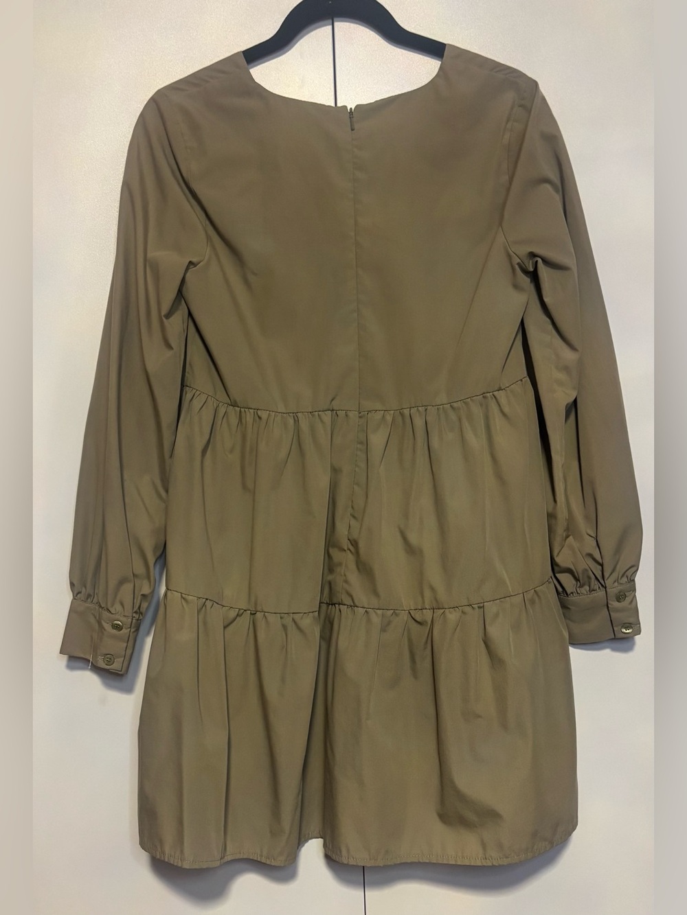 ASOS Olive Green Tiered Long Sleeve Mini Dress - Picture 3 of 3